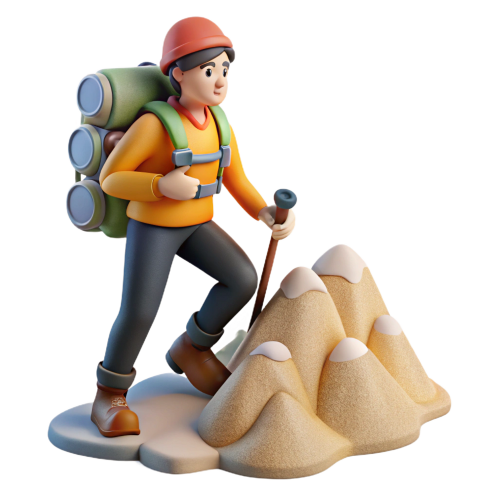 beautiful artistic Person Hiking Up Mountain with Backpack Transparent Background high quality png
