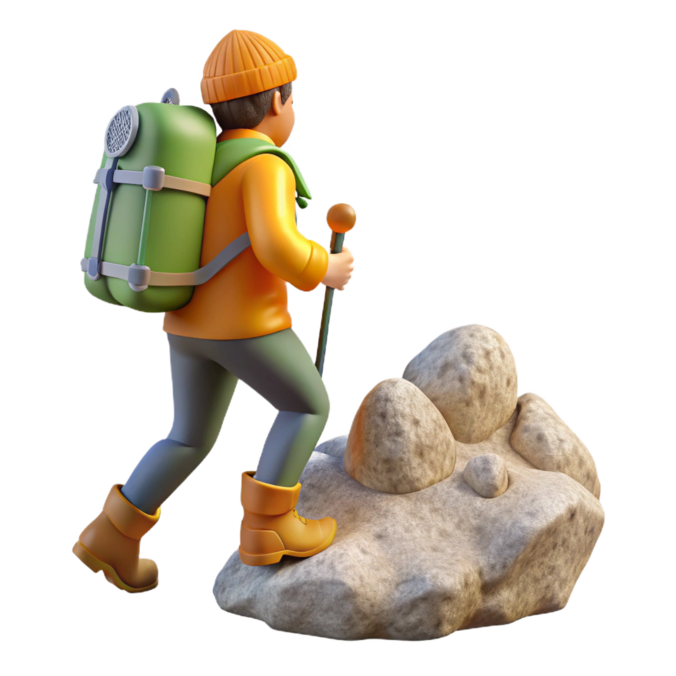 serene creative Person Hiking Up Mountain with Backpack Transparent Background png