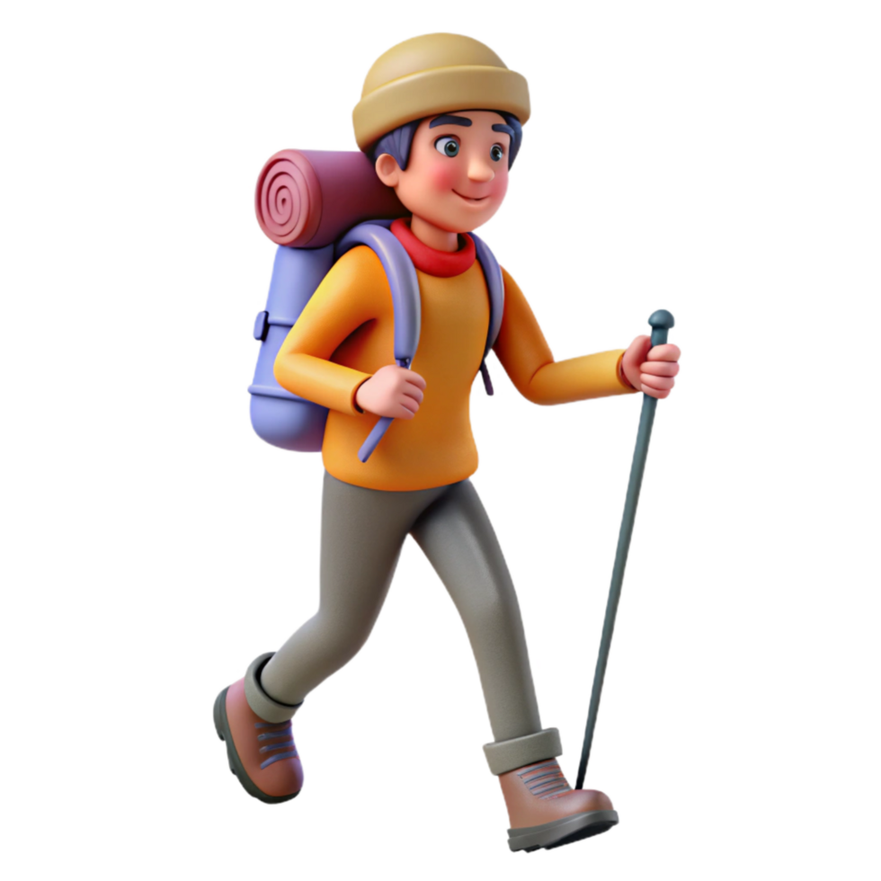 wonderful vintage Person Hiking with Walking Stick Transparent Background genuine png