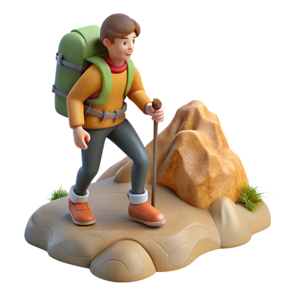serene rustic Person Hiking Up Mountain with Backpack Transparent Background premium png