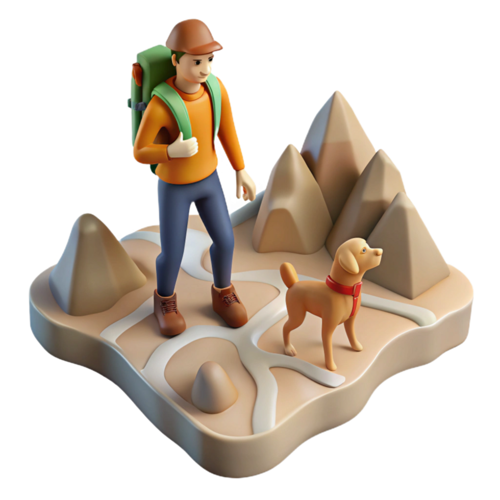 beautiful modern Person Hiking with Dog on Mountain Trail Isolated authentic png