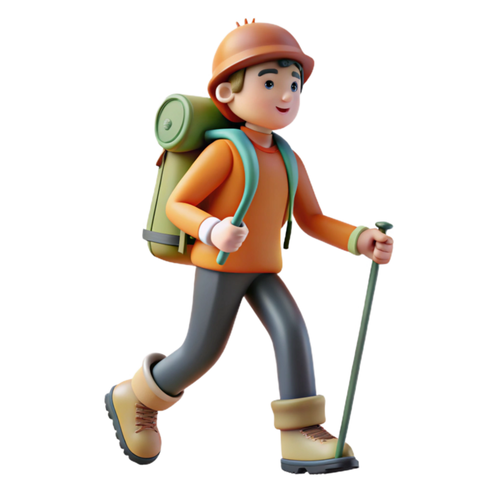 elegant creative Person Hiking with Walking Stick Transparent Background high quality png