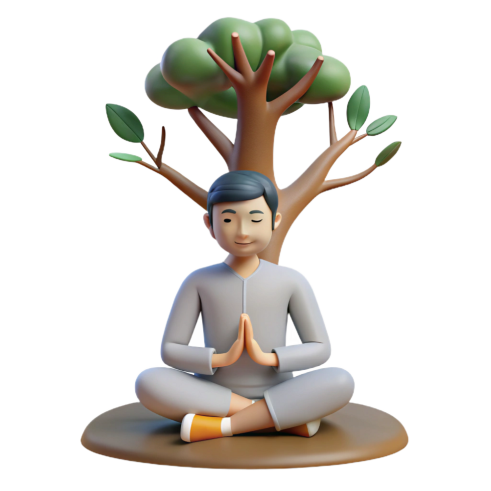 dramatic traditional Person Meditating Under Tree Isolated Transparent Background Serene Pose authentic png