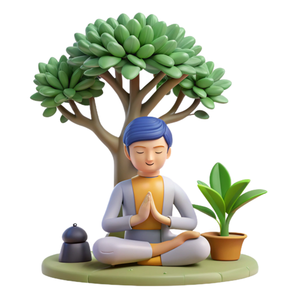 serene minimalist Person Meditating Under Tree Isolated Transparent Background Serene Pose high quality png