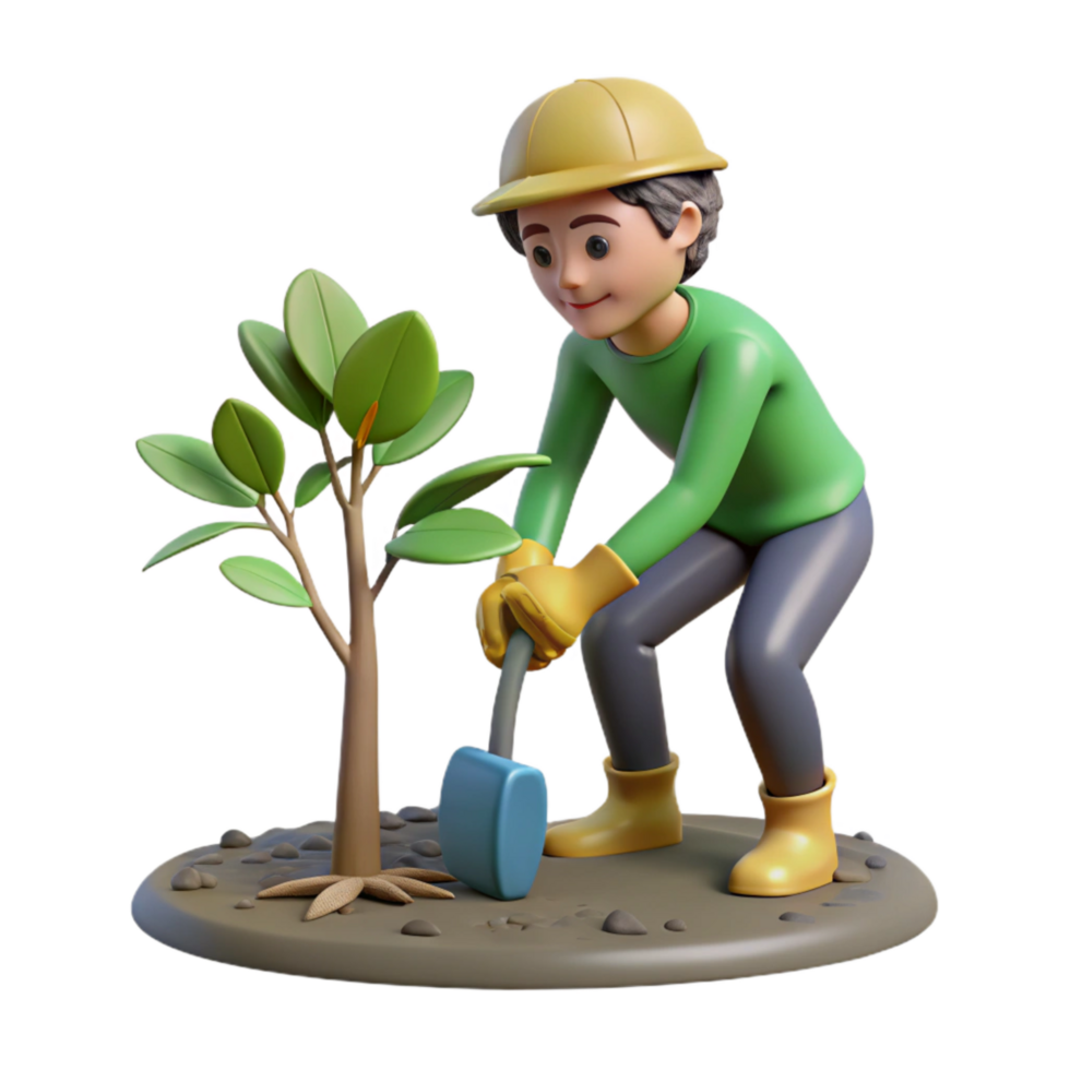 magnificent minimalist Person Planting Tree Transparent Background high quality png