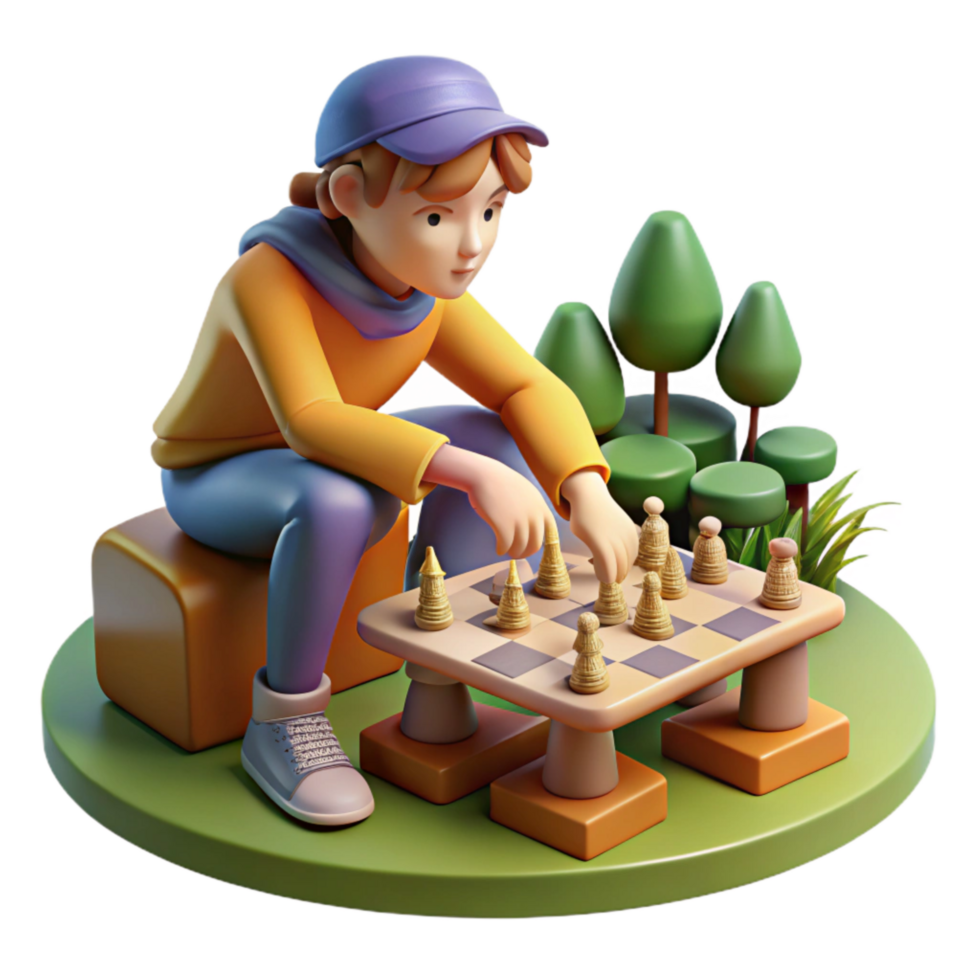 vibrant minimalist Person Playing Chess in Park Isolated genuine png