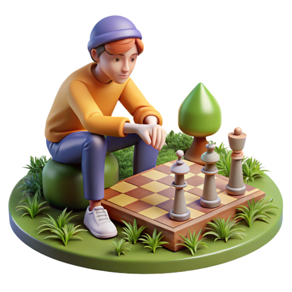 dramatic traditional Person Playing Chess in Park Isolated high resolution png