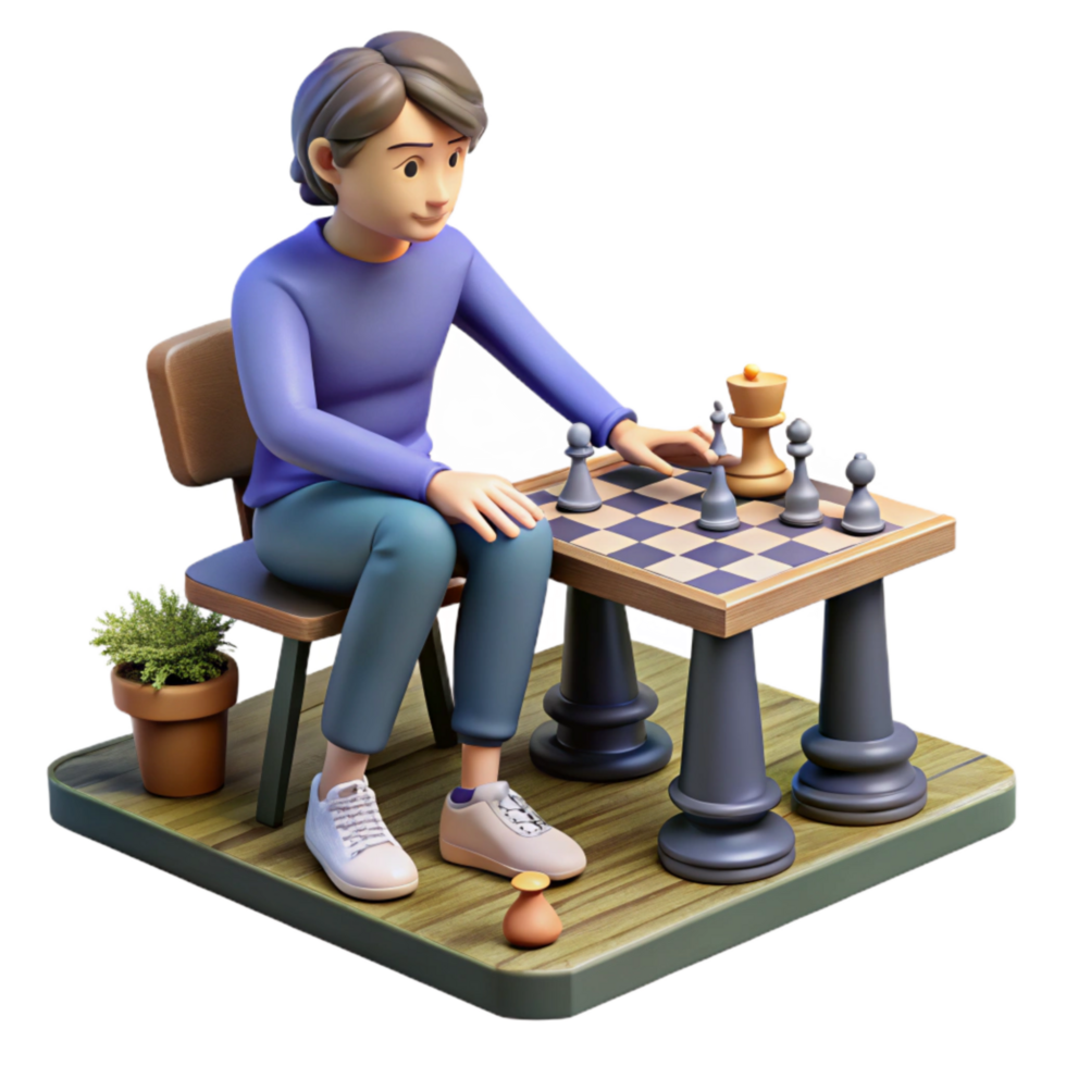 dramatic contemporary Person Playing Chess in Park Isolated high resolution png