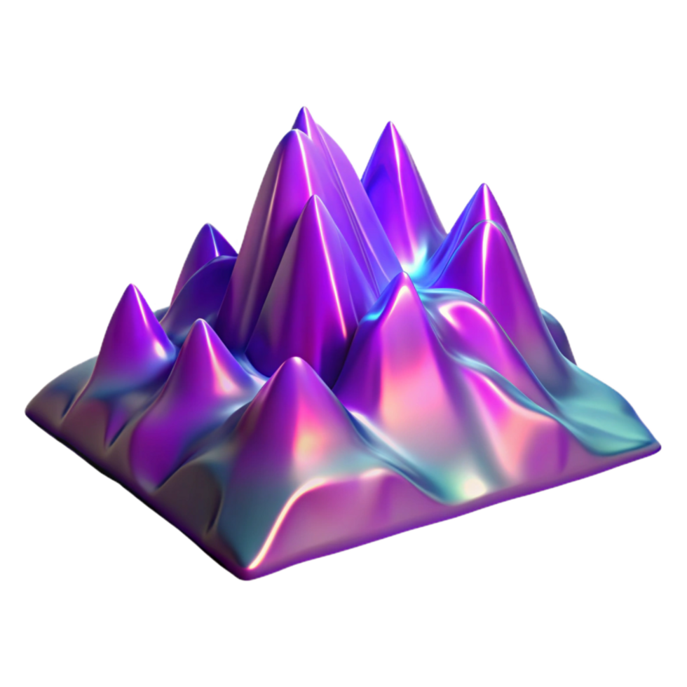 serene creative Purple Holographic Mountain Range Isolated on Transparent Background premium png