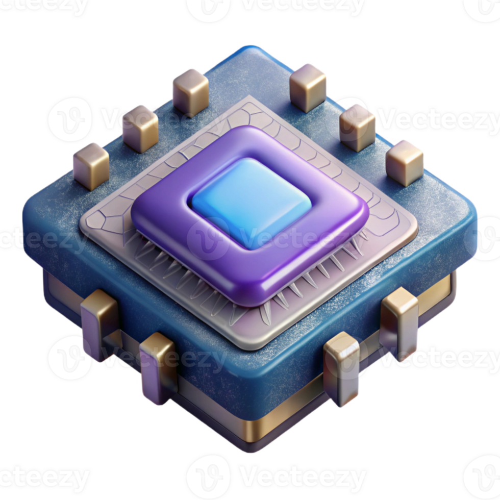 magnificent classic Quantum Computer Chip Isometric View Isolated detailed png