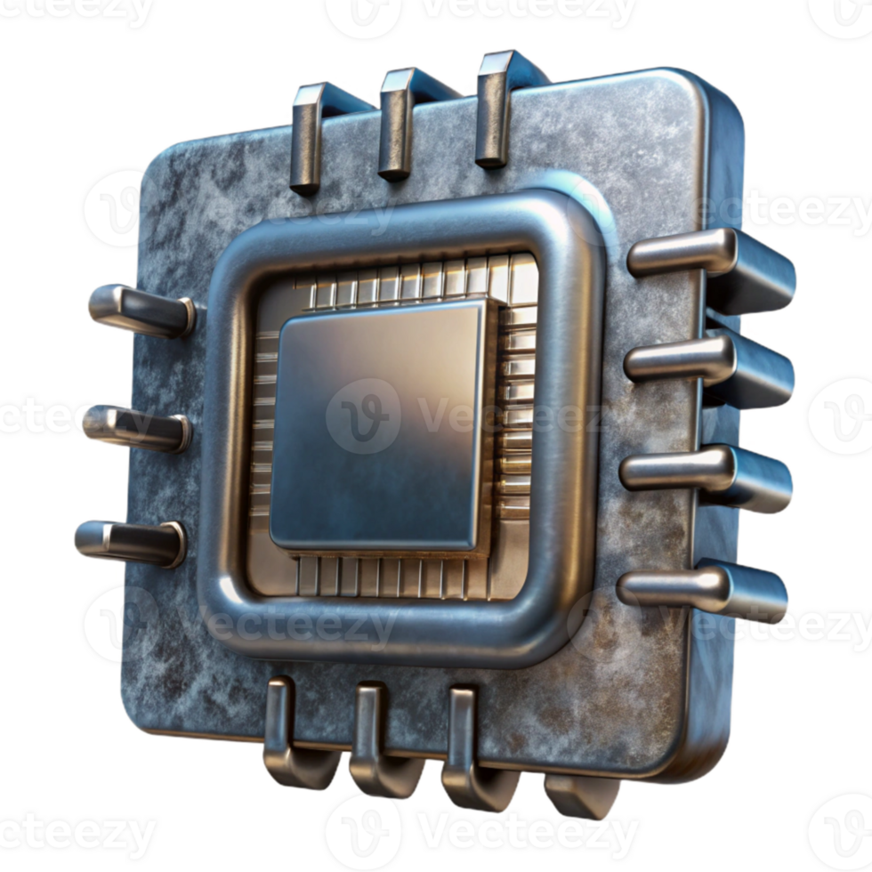 magnificent contemporary Quantum Computer Processor Cutout with Metallic Finish professional png