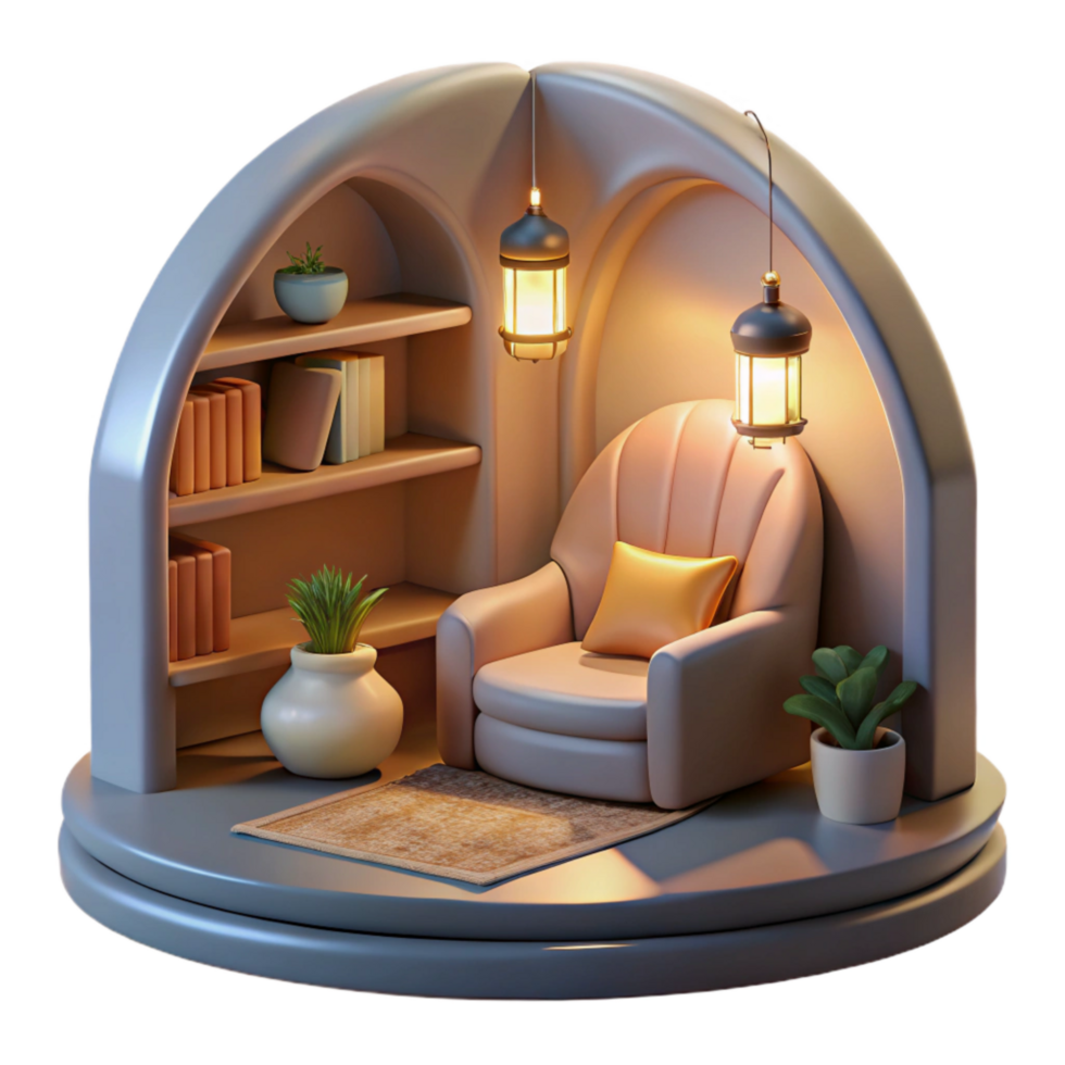 beautiful creative Reading Nook with Soft Lighting Transparent Background high resolution png