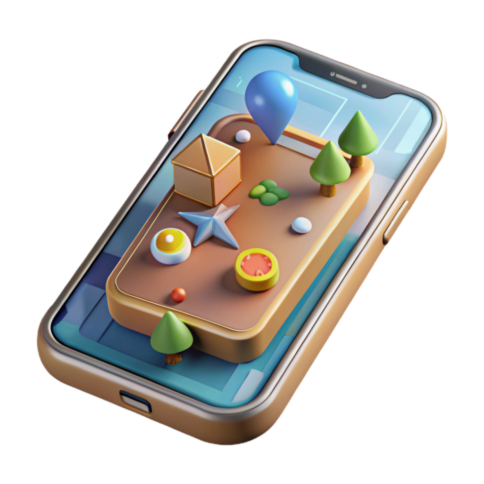serene classic Realistic 3d Smartphone Showing Ar Game Interface Transparent Background professional png