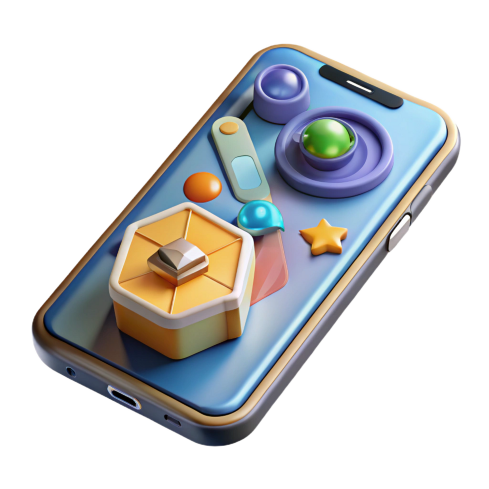 serene vintage Realistic 3d Smartphone Showing Ar Game Interface Transparent Background detailed png