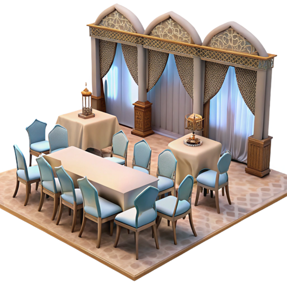 magnificent modern Reception Hall with Tables and Chairs Transparent Background high quality png