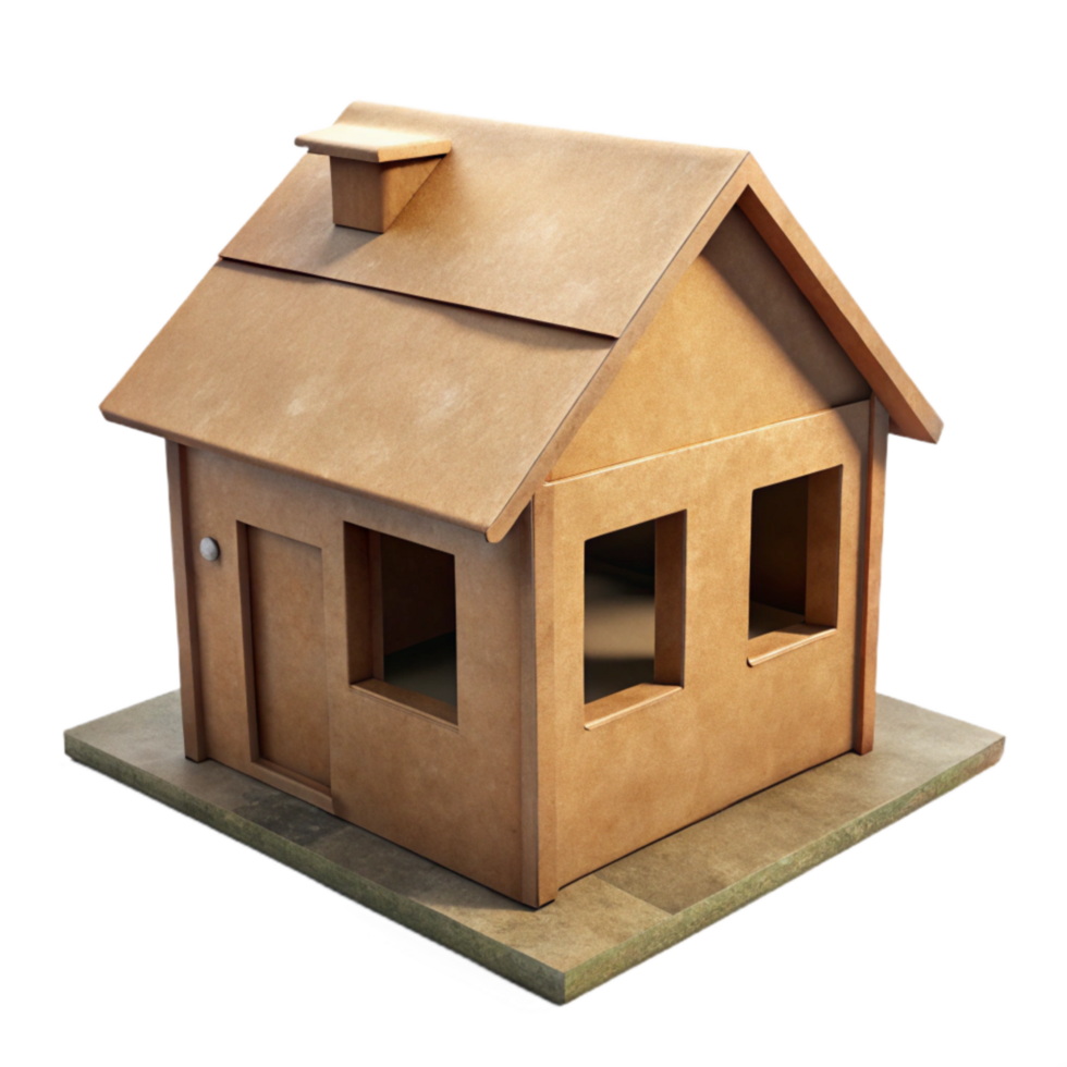 impressive minimalist Recycled Cardboard Box Dollhouse Isolated with Shadow authentic png