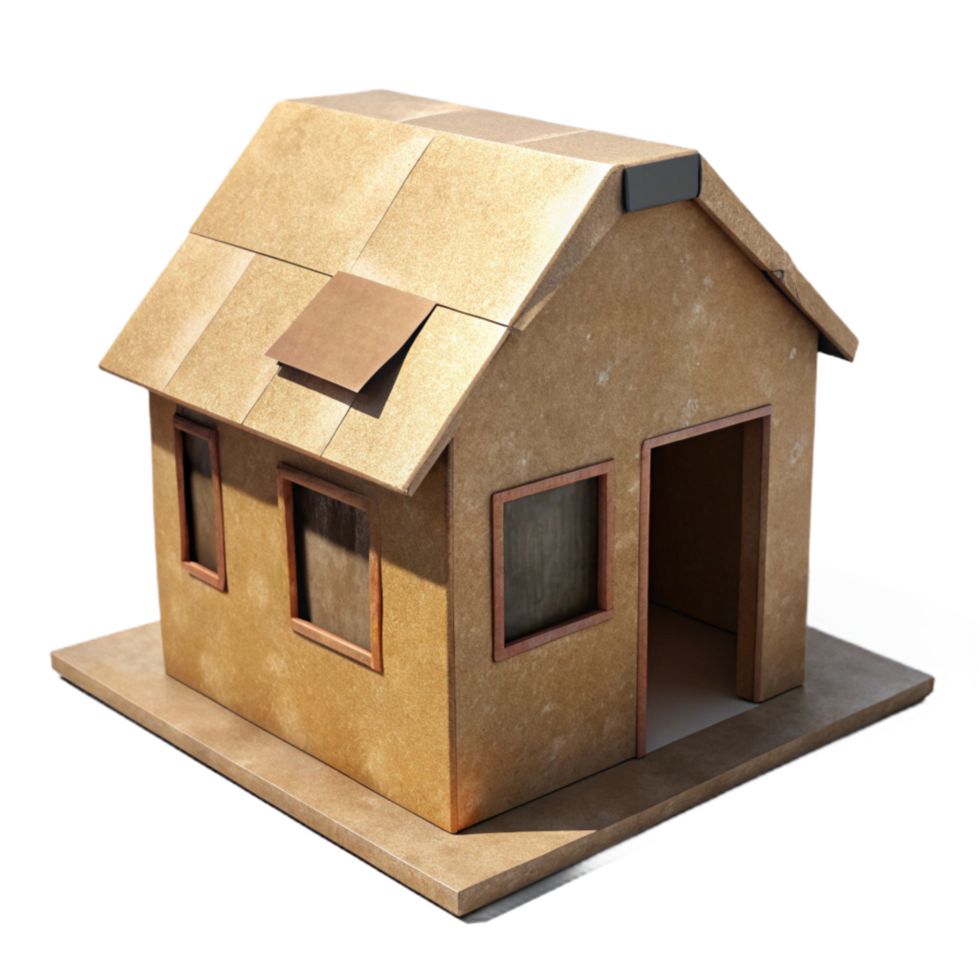 elegant minimalist Recycled Cardboard Box Dollhouse Isolated with Shadow premium png