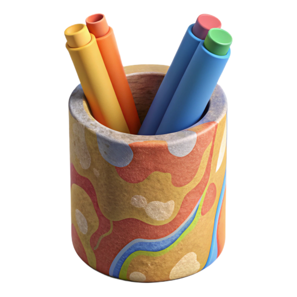 beautiful abstract Recycled Cardboard Tube Pencil Holder Isolated with Colorful Design original png