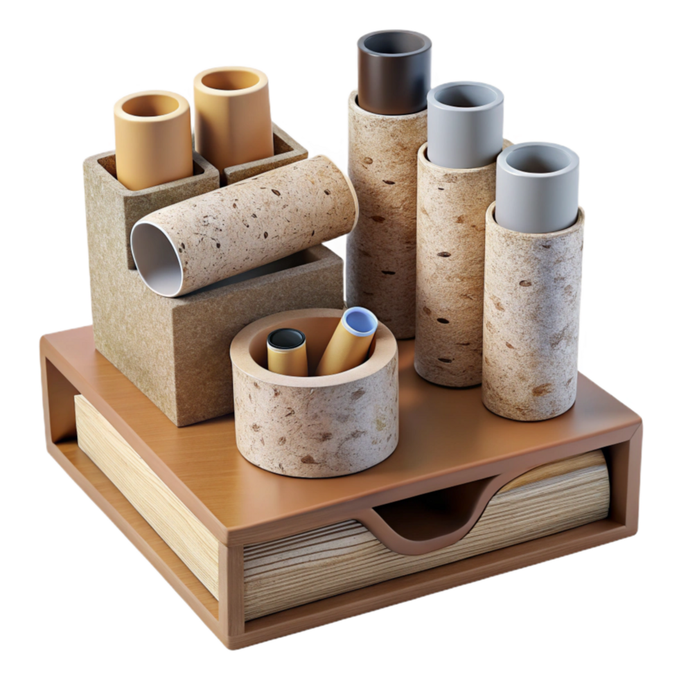 magnificent rustic Recycled Cardboard Tube Storage Containers Organized Desk Isolated premium png