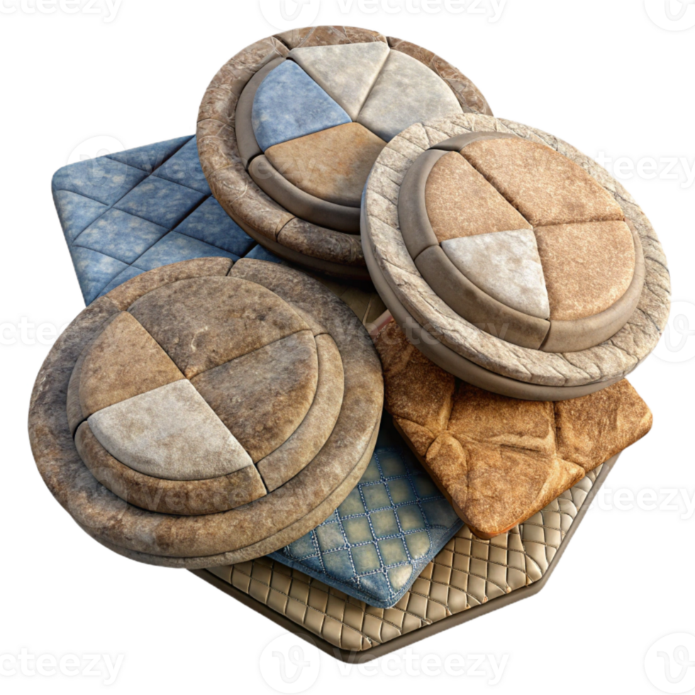 serene vintage Recycled Fabric Scrap Coasters Set of Four Isolated detailed png