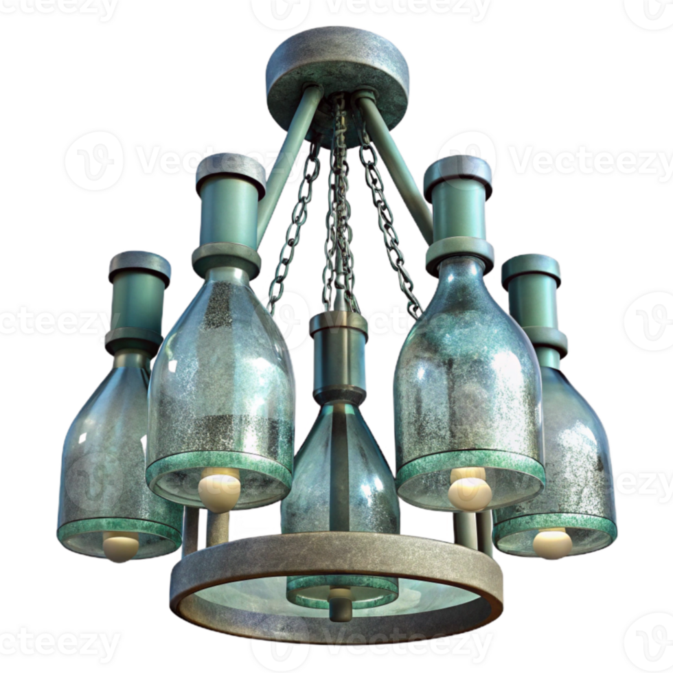 impressive vintage Recycled Glass Bottle Chandelier Transparent Background high resolution png
