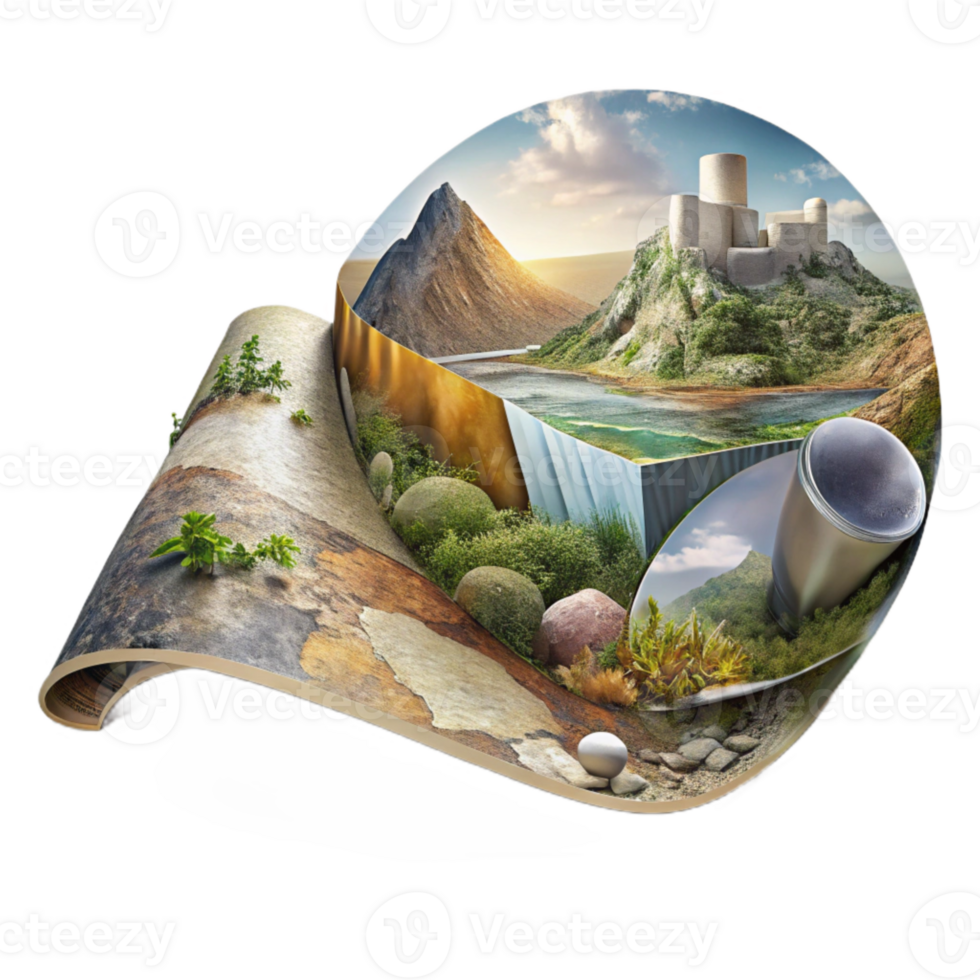 magnificent minimalist Recycled Magazine Collage Landscape Transparent Background authentic png