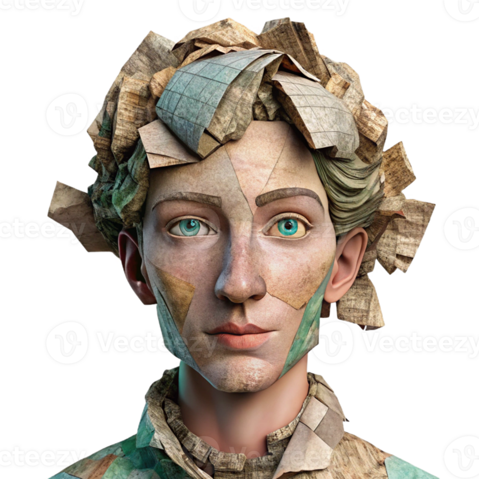 stunning contemporary Recycled Magazine Collage Portrait Art Isolated genuine png