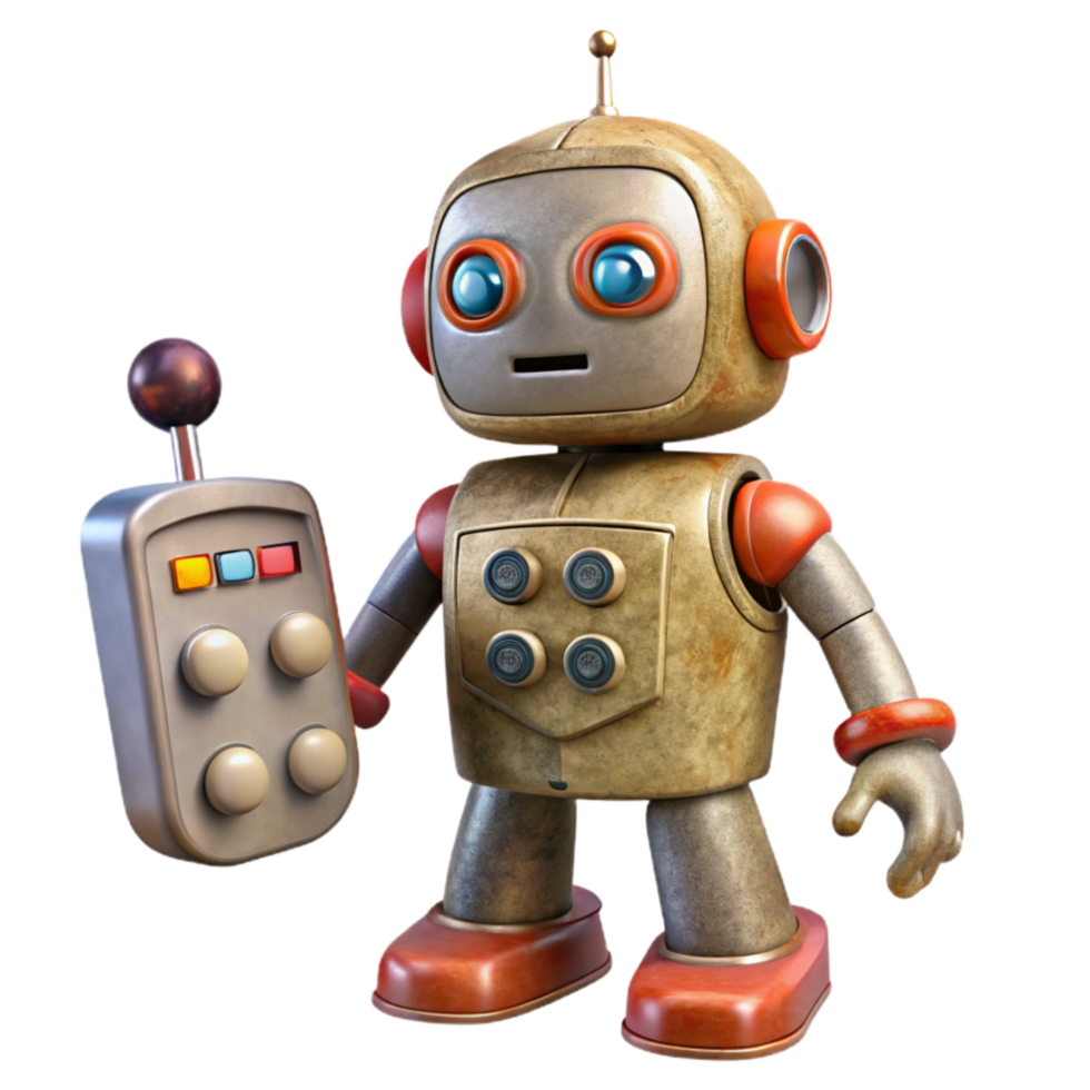 elegant modern Retro Robot with Remote Control Isolated premium png