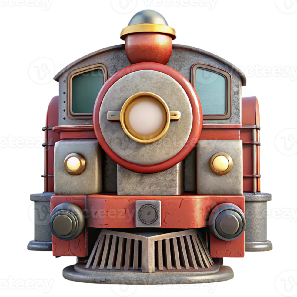 impressive minimalist Retro Train Locomotive Front View Isolated detailed png
