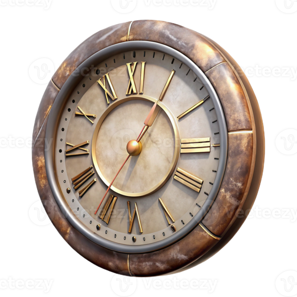 serene minimalist Retro Wall Clock Transparent Background with Roman Numerals professional png
