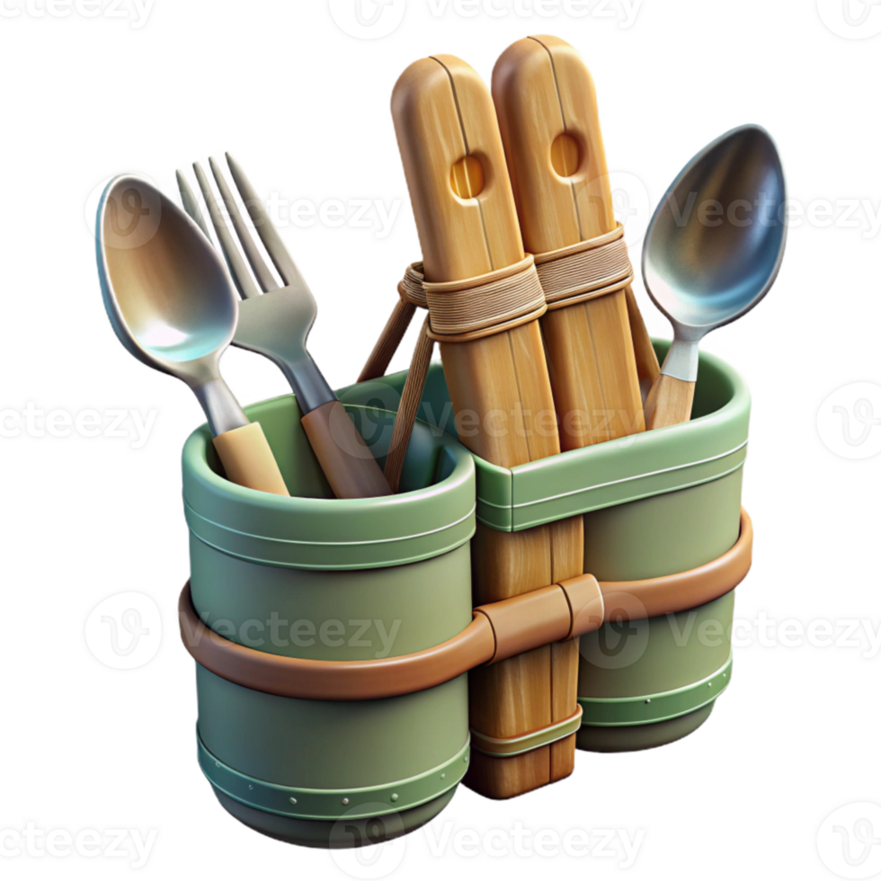 beautiful contemporary Reusable Bamboo Cutlery Set Isolated on Transparent Background exclusive png