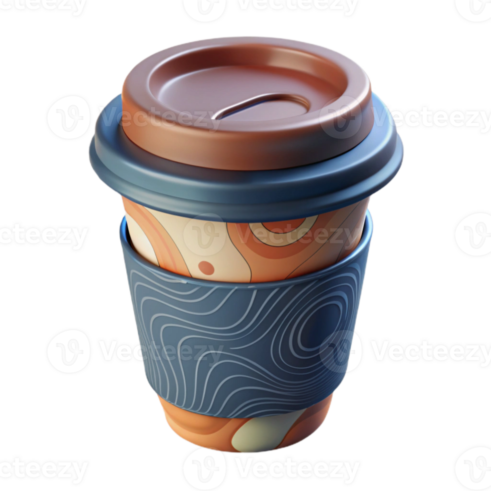 elegant modern Reusable Coffee Cup with Silicone Lid Isolated authentic png