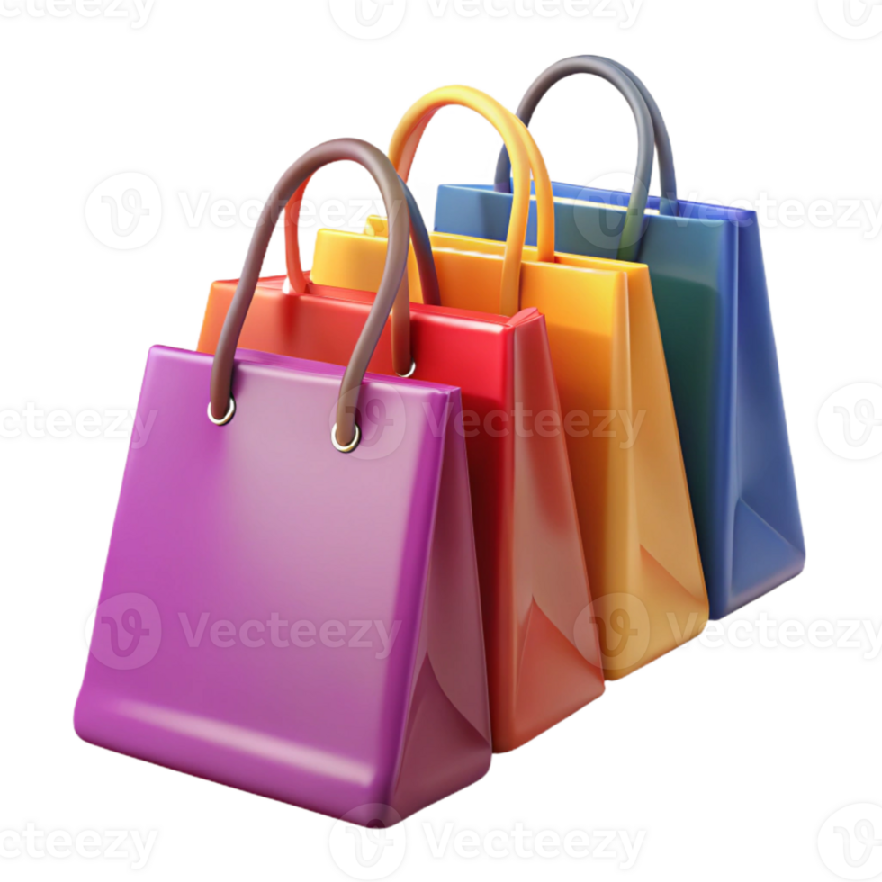 impressive rustic Reusable Shopping Bags in Different Colors Isolated on White detailed png
