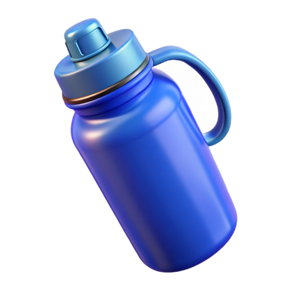 magnificent artistic Reusable Water Bottle Bright Blue Isolated on Transparent Background detailed png