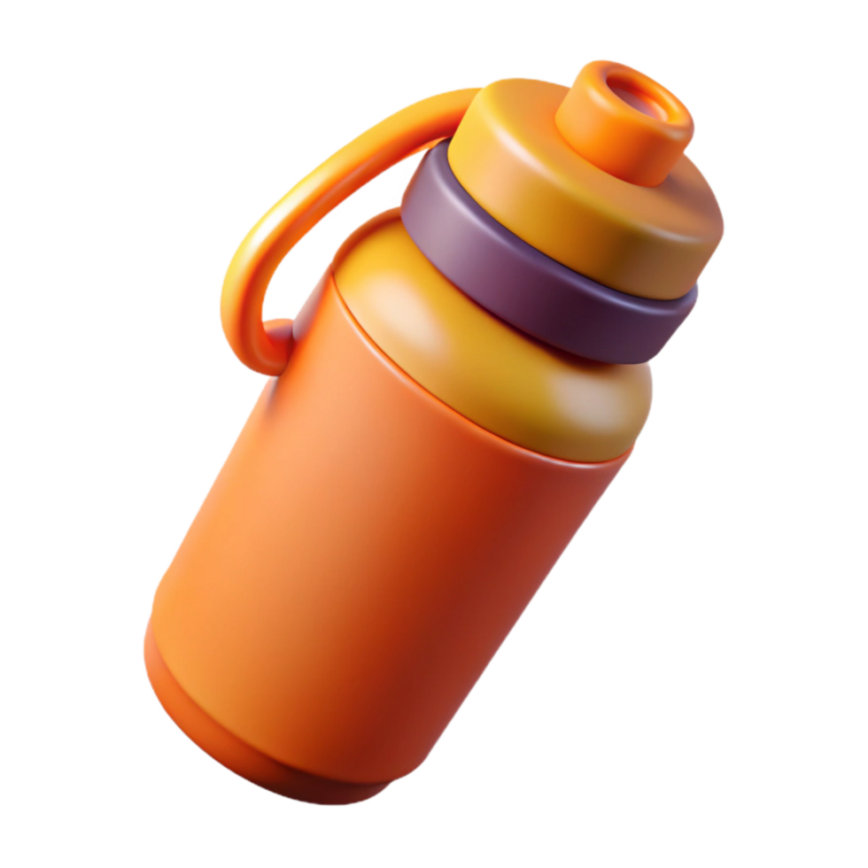vibrant rustic Reusable Water Bottle with Bright Orange Cap Isolated original png