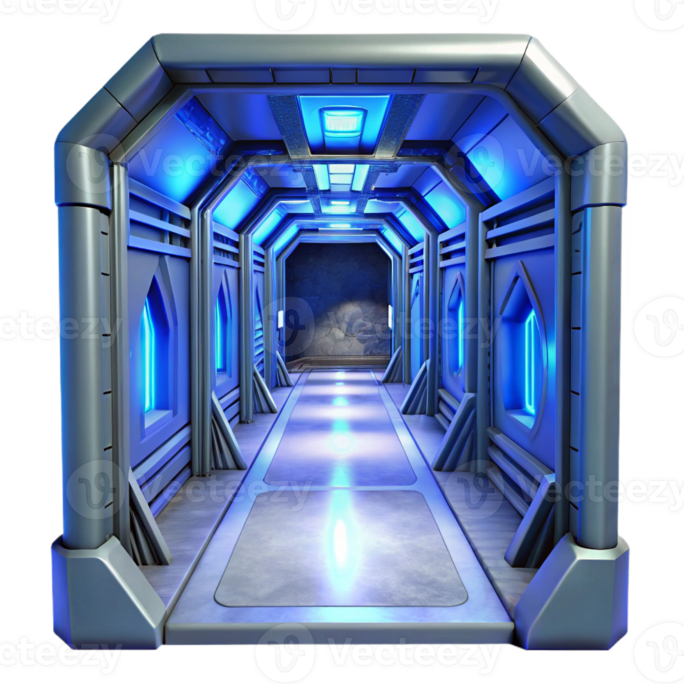 beautiful traditional Sci Fi Corridor with Blue Lighting Isolated Element high resolution png