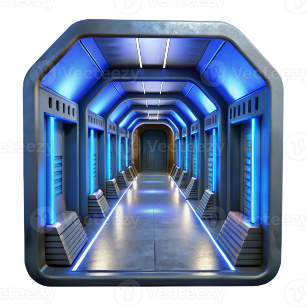 serene modern Sci Fi Corridor with Blue Lighting Isolated Element authentic png