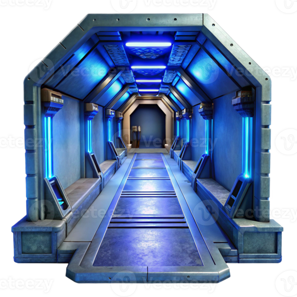magnificent creative Sci Fi Corridor with Blue Lighting Isolated Element genuine png