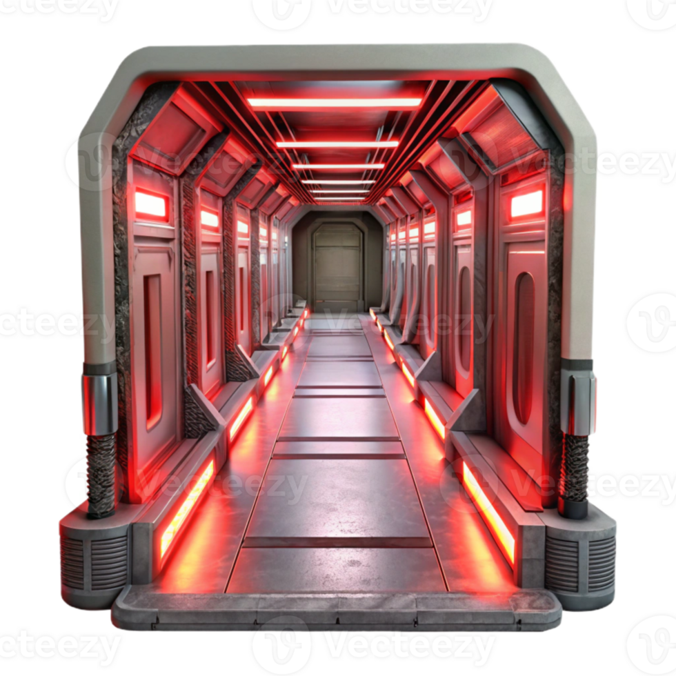 serene minimalist Sci Fi Corridor with Blue Lighting Isolated Element premium png