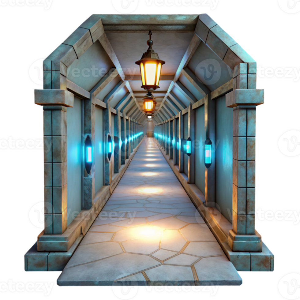 dramatic abstract Sci Fi Corridor with Blue Lighting Isolated Element original png