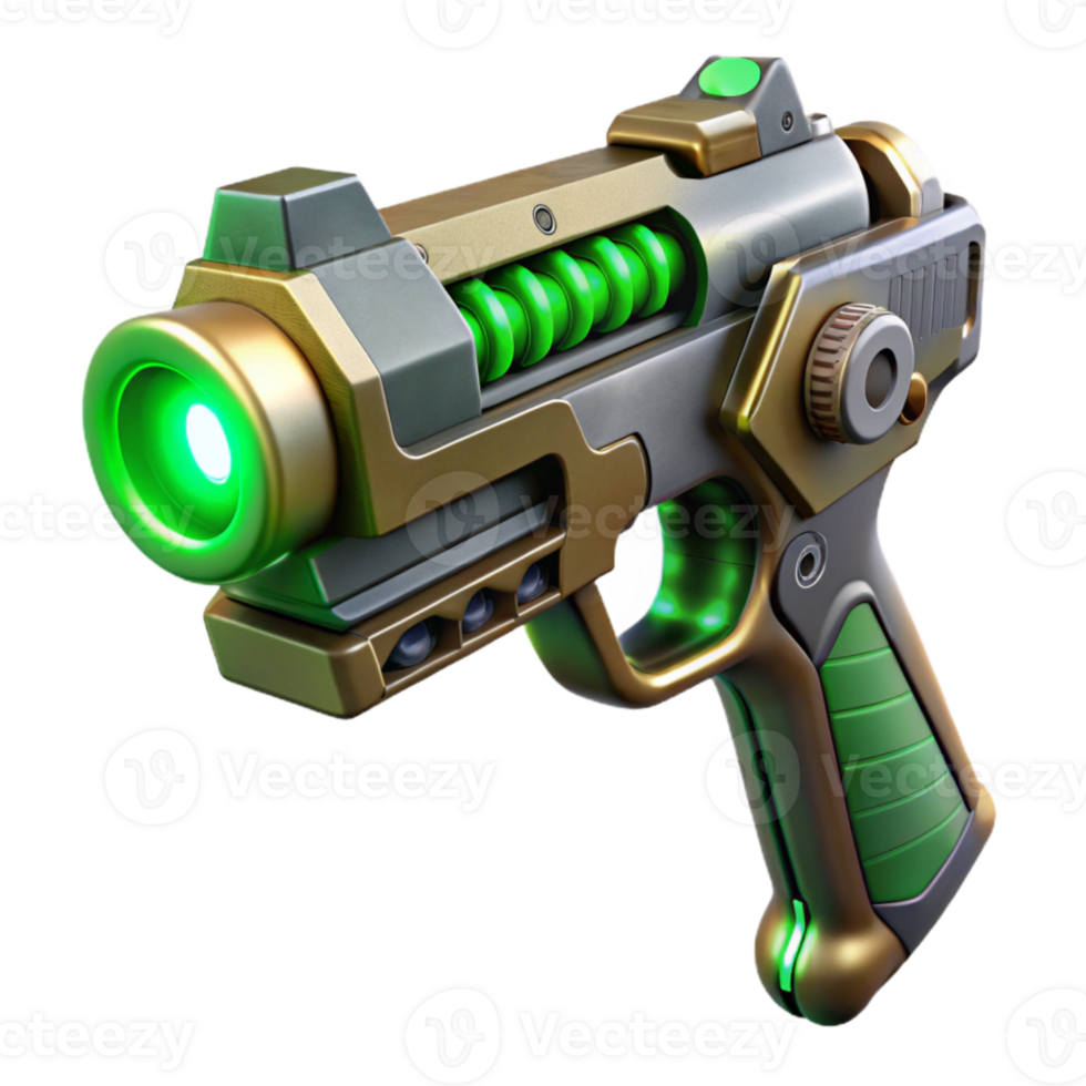 magnificent traditional Sci Fi Gun with Green Energy Beam Cutout detailed png