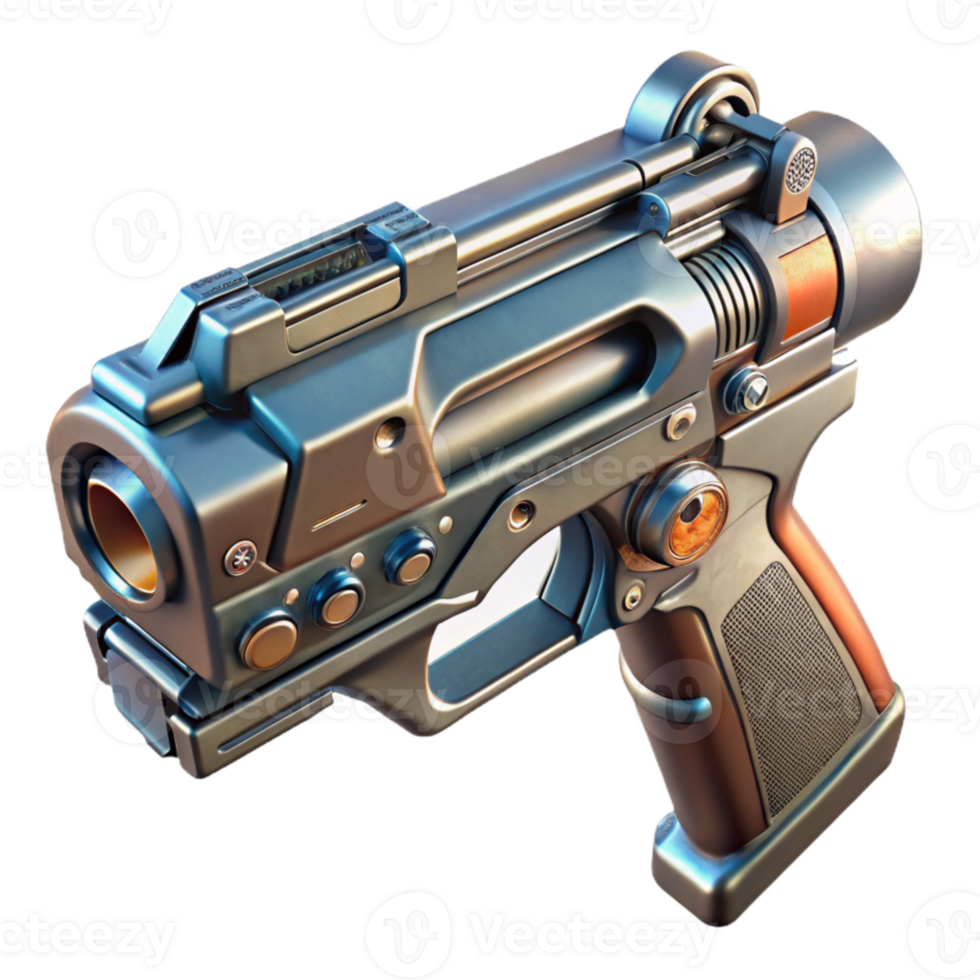 extraordinary vintage Sci Fi Gun Top View with Metallic Finish Cutout high resolution png