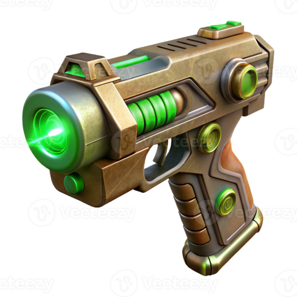 serene traditional Sci Fi Gun with Green Energy Beam Cutout authentic png