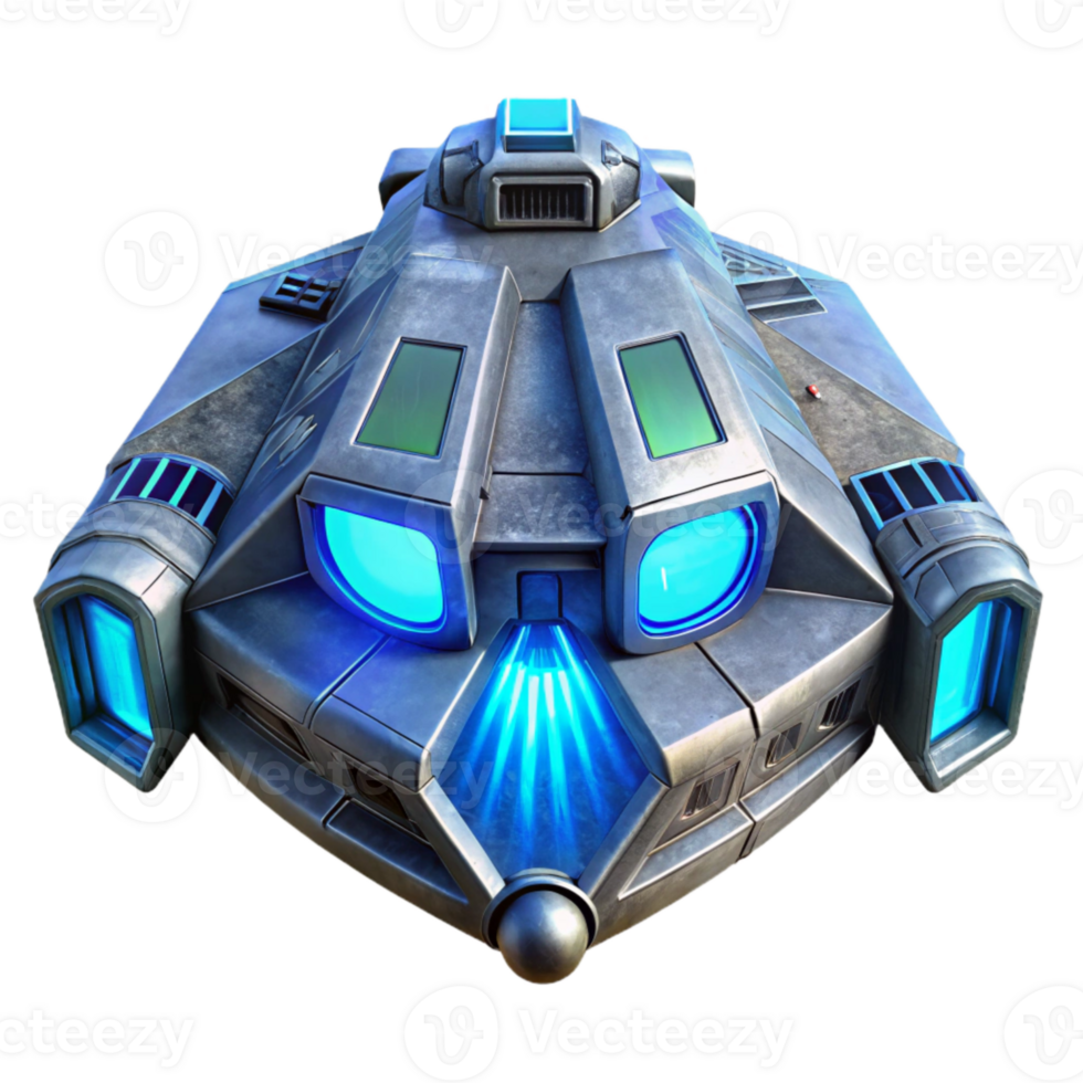 extraordinary artistic Sci Fi Spaceship Exterior with Blue Engine Glow Cutout high resolution png