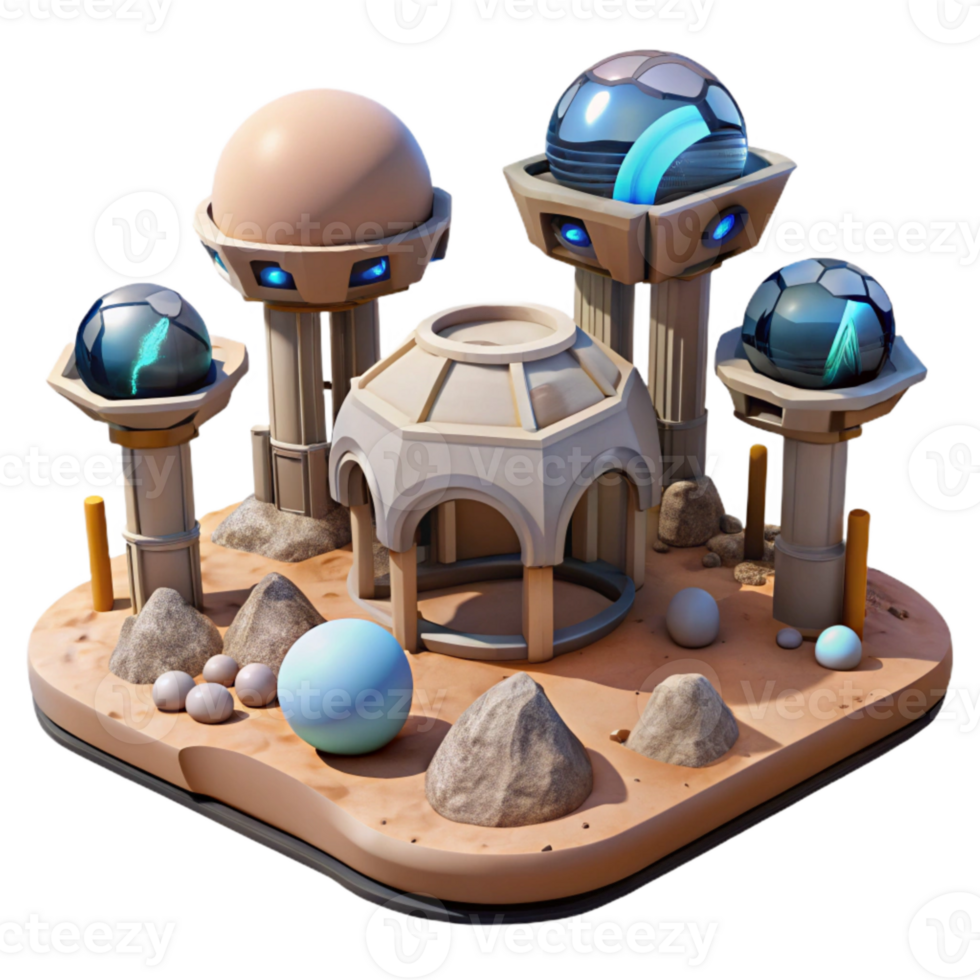 magnificent contemporary Sci Fi Structures in Virtual Reality Landscape Cutout premium png
