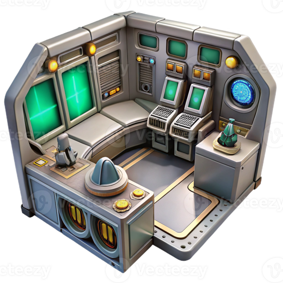 vibrant classic Sci Fi Spaceship Interior with Control Panels Cutout png