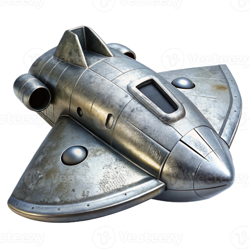 dramatic classic Sci Fi Spaceship Sleek Silver Cutout authentic png