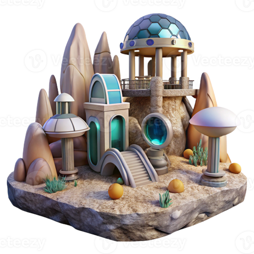 serene abstract Sci Fi Structures in Virtual Reality Landscape Cutout original png