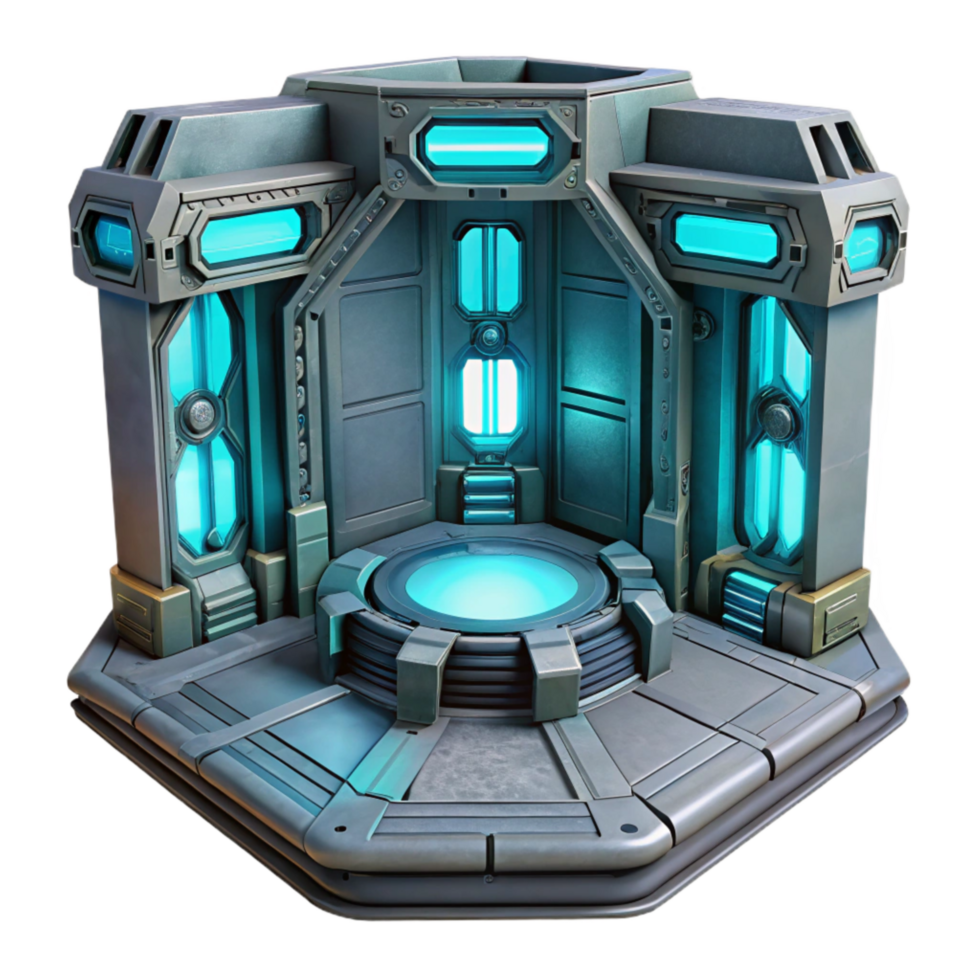 dramatic rustic Sci Fi Teleporter Room Glowing Panels Isolated png