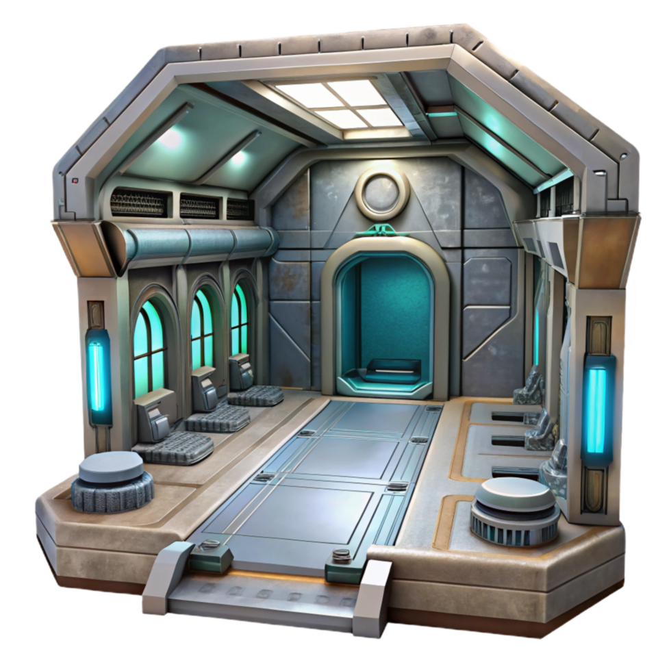 wonderful rustic Sci Fi Transporter Room Interior View Transparent Background exclusive png